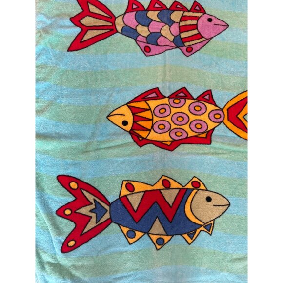 Colorful Fish Beach Towel Water Blue Green 55” x30" Cotton Sultans Linens - Picture 8 of 8